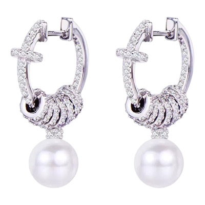 满钻时来运转澳白灰色珍珠耳环钉