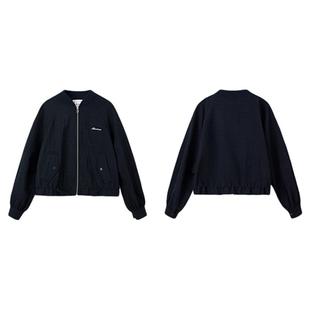PIT复古纯色褶皱棒球服夹克女2025春肌理感廓形宽松外套上衣