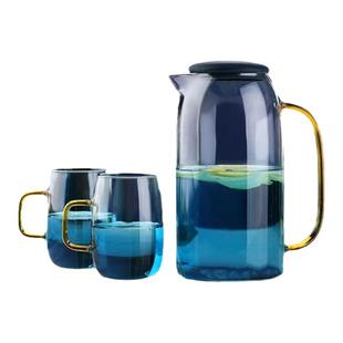 耐高温凉水壶家用玻璃水壶渐变蓝冷水壶套装凉水杯泡茶壶商用餐厅