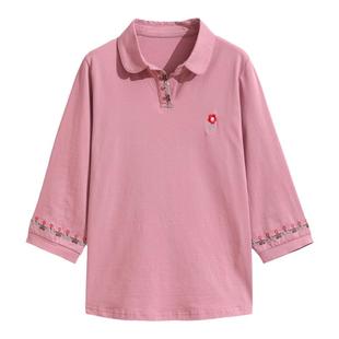 七分袖纯棉t恤女2026春秋装新款秋衣中老年妈妈polo衫中袖上衣女