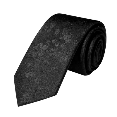 永夜玫瑰桑蚕丝黑色手打领带男士