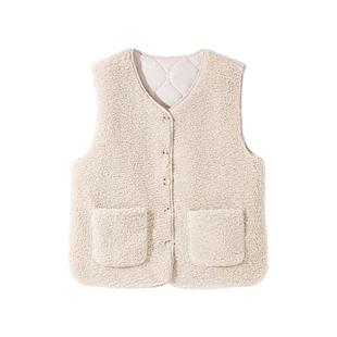 真维斯摇粒绒羊羔绒两面穿马甲女2026新款毛绒保暖内搭外穿背心W