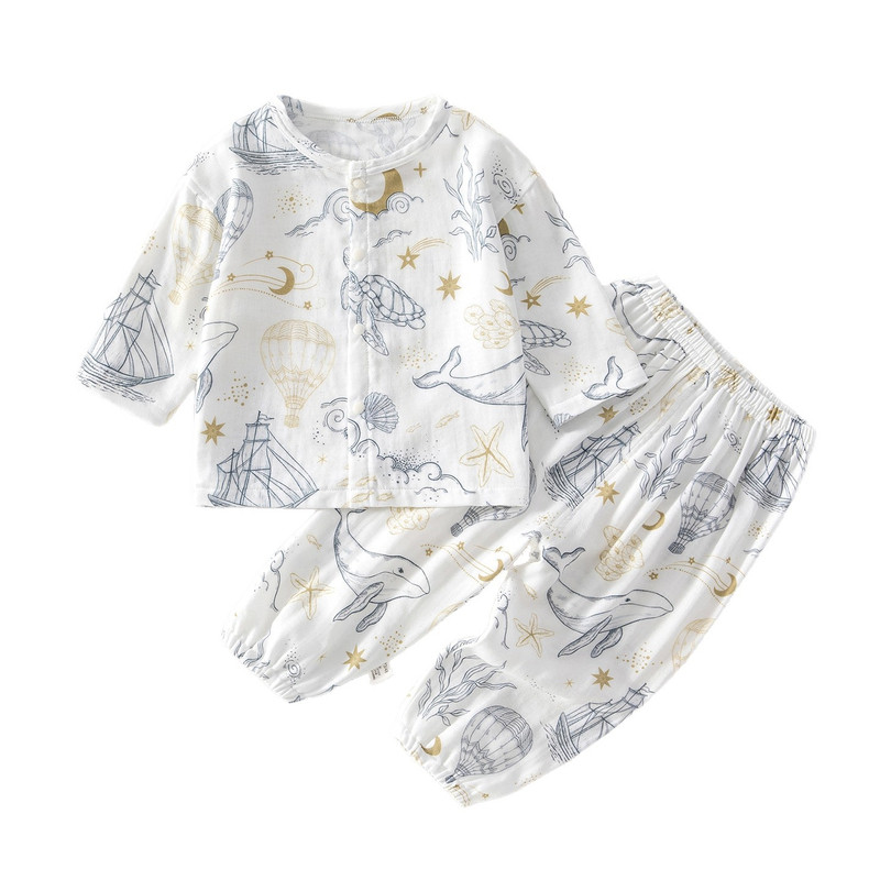夏季婴儿竹纤维纱布空调服套装