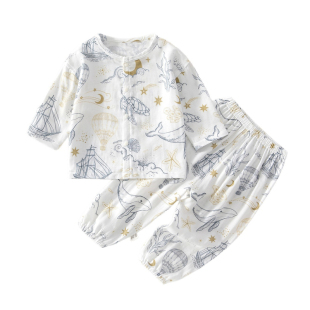 婴儿纱布套装宝宝家居服长袖竹纤维上衣裤子儿童夏季空调服男女童