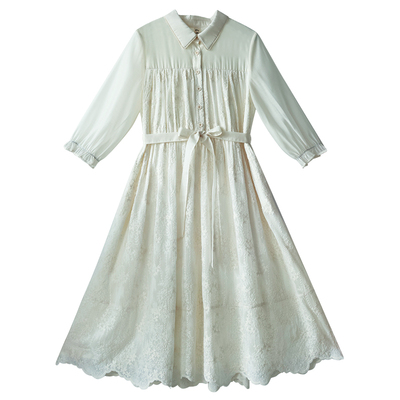 重工刺绣连衣裙女夏季衬衫领长裙