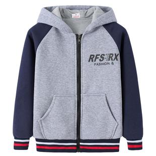 2025新款男中大童小孩秋冬款加厚外套卫衣开衫连帽冬季装纯棉上衣