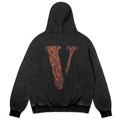 VLONE拉浆火山熔岩大LOGO印花 做旧水洗宽松连帽卫衣 男女同款