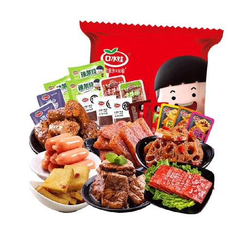 口水娃鲜卤分享零食大礼包网红小吃辣条鱼豆腐手撕肉脯烤脖