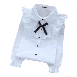 女童白衬衫上衣长袖校服衬衣纯棉