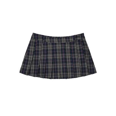 【ENG】Anomalies Department logo刺绣格纹百褶裙半身裙