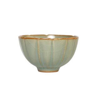 善窑厂善明款汝窑主人杯粉青釉开片手工雕刻鸡心斗笠单杯高端茶具