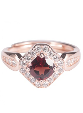 正品天然石榴石纯银镶嵌复古戒指