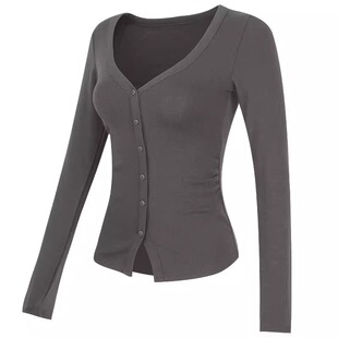 V领带扣修身显瘦运动长袖女跑步健身衣训练普拉提瑜伽服上衣罩衫