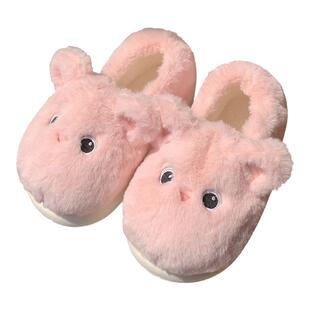 细细条 少女心粉色小猫毛绒绒鞋ins女冬保暖包跟家用棉拖鞋月子鞋