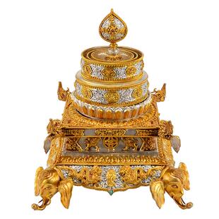 欧斯特八吉祥曼扎盘尼泊尔手工铜器雕花鎏金鎏银曼茶罗修盘摆件
