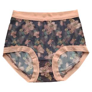 彩田内裤女网纱透气蕾丝边高腰31961大码印花抗菌抑菌平脚包臀薄
