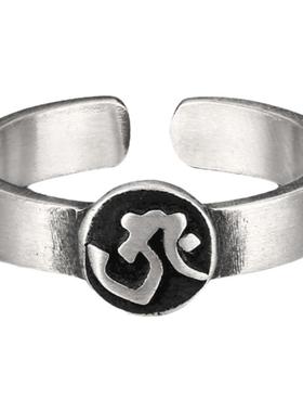 纯银男士开口一字梵文八大佛戒指