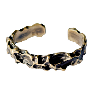 卓岸林原创设计肌理黄铜大手镯男小众个性复古饰品开口可调宽镯子