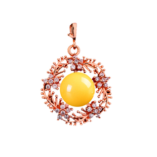 S925银吊坠空托镀玫瑰金色女镶嵌蜜蜡珍珠红宝石项坠银饰空托DIY