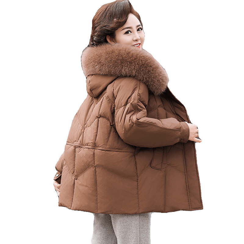 中年妈妈冬装白鸭绒保暖羽绒服