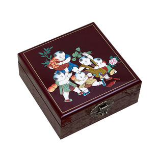 中国风古典推光漆器首饰盒精致仿古妆奁五金平遥手推漆饰品盒双层