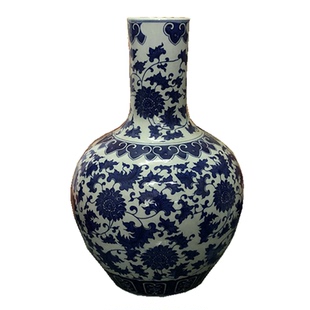 景德镇陶瓷器台面花瓶缠枝莲青花瓷天球瓶中式客厅家居摆件设插花