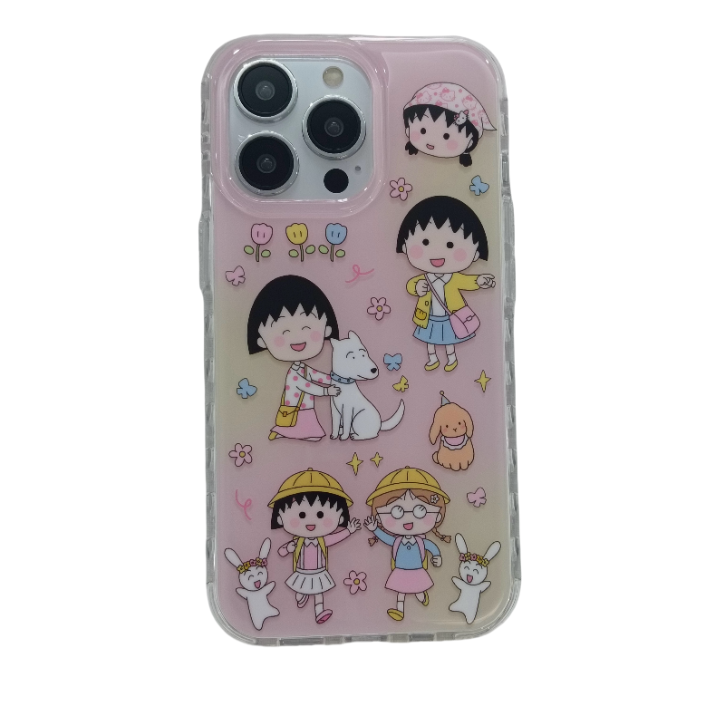 日韩可爱卡通樱桃小丸子带链条适用苹果16手机壳iPhone14pro小众16PRO新款女款13硅胶15ProMax防摔全包保护套