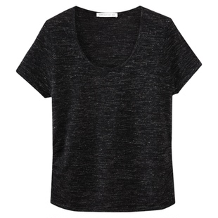 水云间灰色羊毛针织衫短袖上衣正肩修身显瘦T恤亚麻混纺2026新款