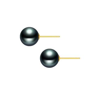 HESHA大溪地黑珍珠耳钉18K金海水珍珠耳饰正圆强光时尚珠宝高级感