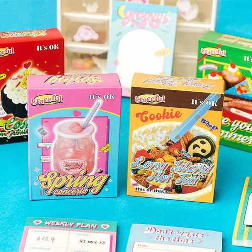 寄语听风浪漫过海打卡本memo款多功能记录便条纸4美式便签盒装