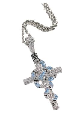 RAPROCK蓝色珊瑚蛇十字架吊坠复古个性锆石嘻哈项链潮流抖音同款