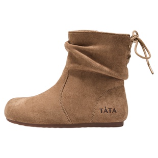 TATA童鞋儿童加绒靴子2025新款秋冬女童软底短靴牛仔靴子复古棉靴