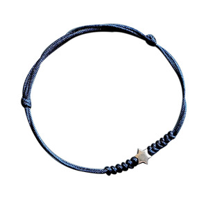 漫夜 仲夏至原创亮银六芒星星原宿墨蓝编织细小文艺男女手绳简约