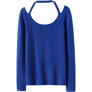 挡不住的魅力!挂脖大圆领纯山羊绒衫女纯羊绒毛衣针织打底衫秋冬