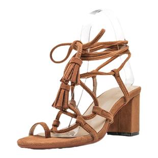 交叉绑带高跟凉鞋女夏2026新款波西米亚民族风罗马度假流苏沙滩鞋