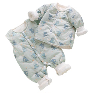 女宝宝棉服男宝秋冬季外出夹棉衣服2025新款婴儿加绒保暖分体套装