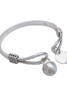 s999古法传承纯银手镯女夏开口手工定制刻字小众设计网红宫铃手饰