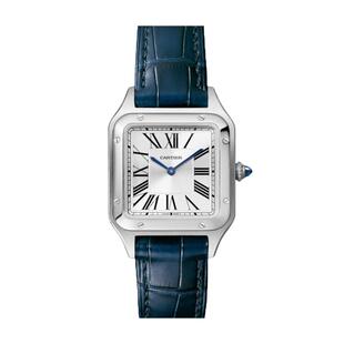 【自营】中古未使用卡地亚山度士系列中性表石英手表鳄鱼皮时尚