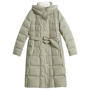 YINER音儿专选女装冬季法式优雅长款过膝轻盈保暖连帽羽绒服