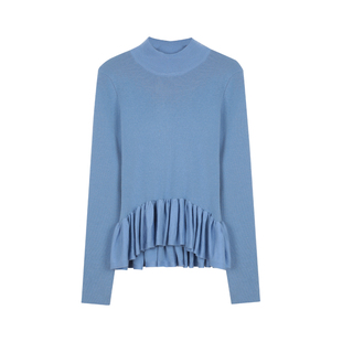 BLUEerror 美莉诺羊毛修身花边红色针织衫女套头打底衫冬季毛衣