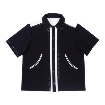 【年终福利】IN EXISTENCE存世 黑白拼色珠边拼皮短袖衬衫