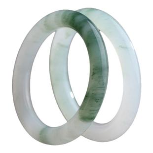 雪翠 天然新疆冰底天山翠真金丝玉圆条手镯子旺夫扁条百搭非翡翠