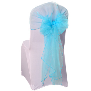 椅背花  酒店婚庆玻璃纱欧根纱椅背装饰蝴蝶结飘带丝带包背纱装饰