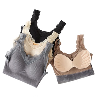 日单加绒不显胖妇人加厚吊带背心 修身羊驼绒保暖衣女带胸垫秋冬