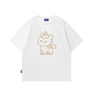 WASSUP夏季红色马年可爱小马印花短袖t恤男女圆领重磅纯棉上衣潮