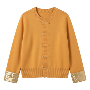 绮娑大码胖MM新中式盘扣气质软糯毛织上衣女春装新款显瘦黑色开衫