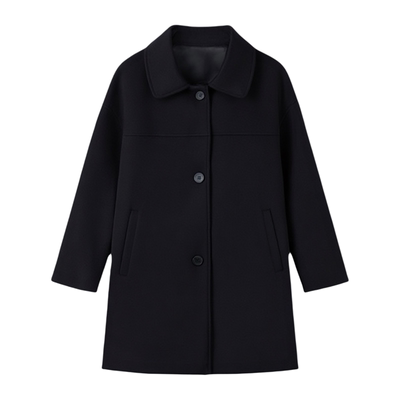 毛呢风衣通勤黑色中长款加棉加厚