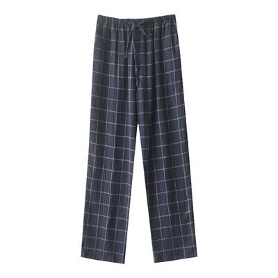 纯棉纱布男格子春秋季睡裤长裤