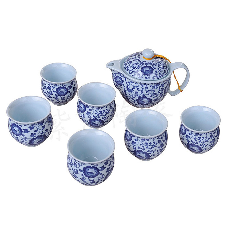 白瓷荷花茶具套装建窑陶瓷釉上彩