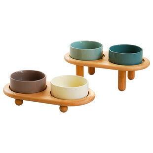 猫几只实木双碗猫食盆猫咪猫碗猫粮盆高脚猫食台宠物用品狗碗架